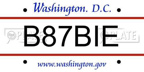 B87BIE District Of Columbia License Plate