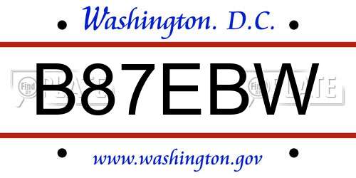 B87EBW District Of Columbia License Plate