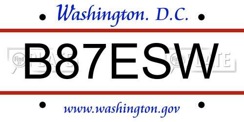 B87ESW District Of Columbia License Plate