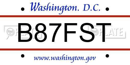 B87FST District Of Columbia License Plate