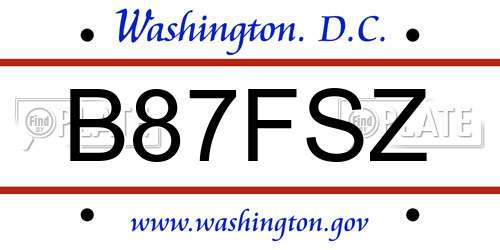 B87FSZ District Of Columbia License Plate