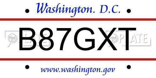 B87GXT District Of Columbia License Plate