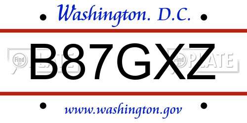 B87GXZ District Of Columbia License Plate