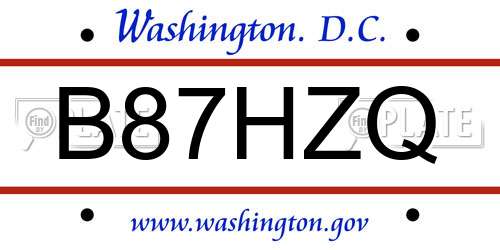 B87HZQ District Of Columbia License Plate