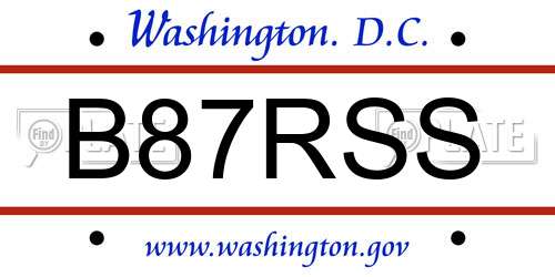 B87RSS District Of Columbia License Plate