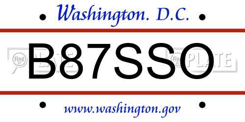 B87SSO District Of Columbia License Plate