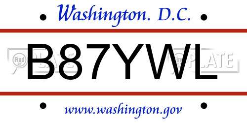 B87YWL District Of Columbia License Plate