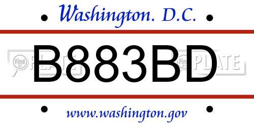 B883BD District Of Columbia License Plate