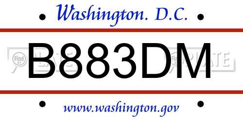B883DM District Of Columbia License Plate