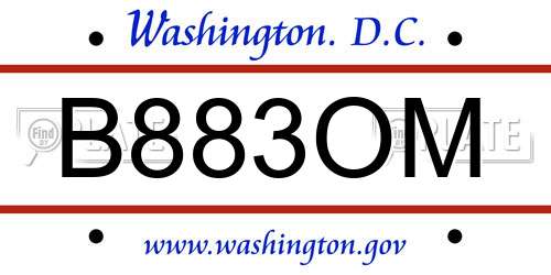 B883OM District Of Columbia License Plate