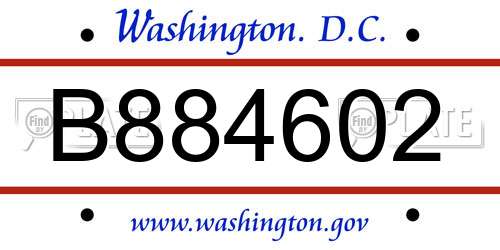 B884602 District Of Columbia License Plate