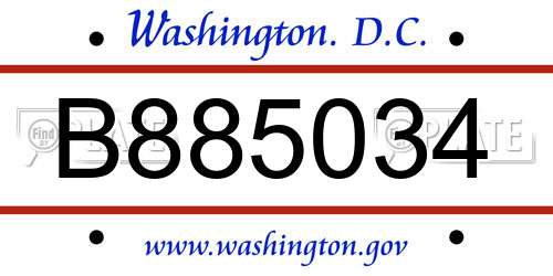 B885034 District Of Columbia License Plate
