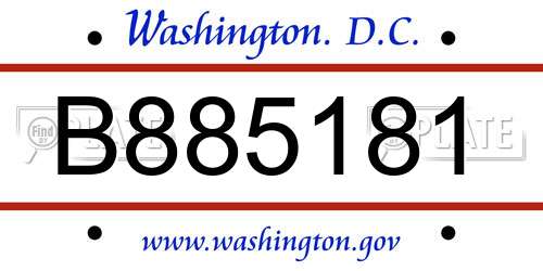 B885181 District Of Columbia License Plate