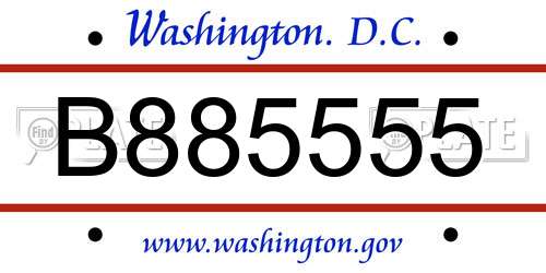 B885555 District Of Columbia License Plate