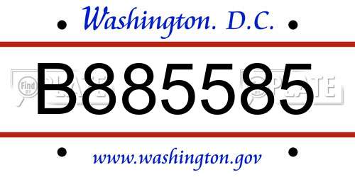 B885585 District Of Columbia License Plate