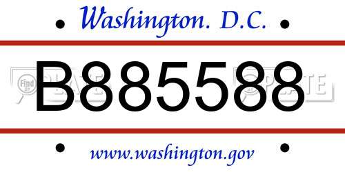 B885588 District Of Columbia License Plate