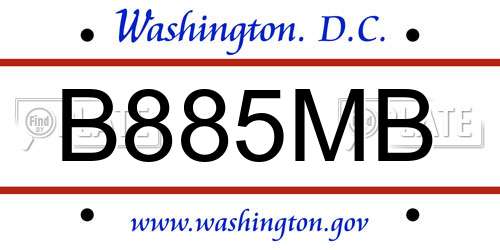B885MB District Of Columbia License Plate