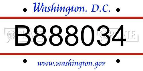B888034 District Of Columbia License Plate