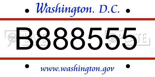 B888555 District Of Columbia License Plate