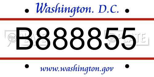 B888855 District Of Columbia License Plate