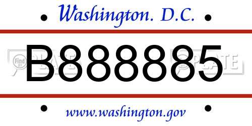 B888885 District Of Columbia License Plate