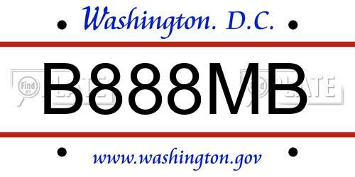 B888MB District Of Columbia License Plate
