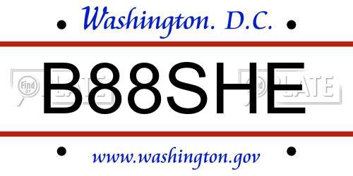 B88SHE District Of Columbia License Plate