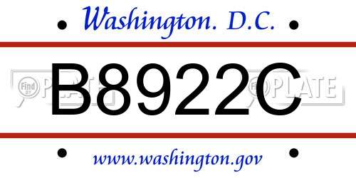 B8922C District Of Columbia License Plate