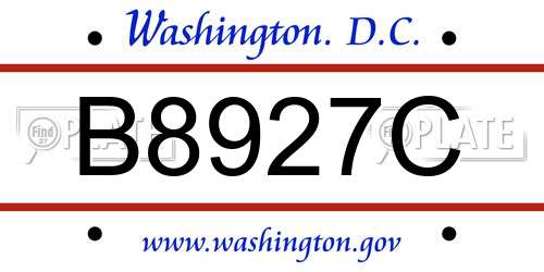 B8927C District Of Columbia License Plate
