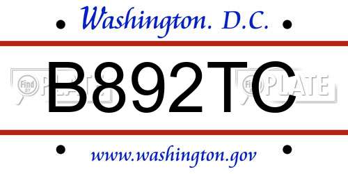 B892TC District Of Columbia License Plate