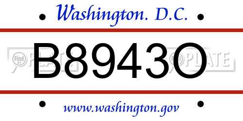 B8943O District Of Columbia License Plate