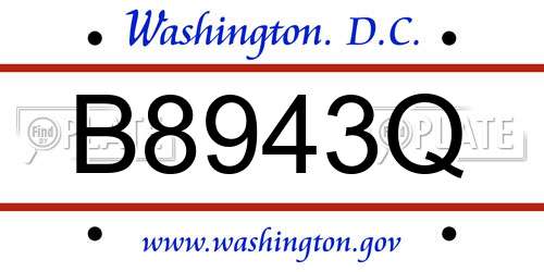 B8943Q District Of Columbia License Plate