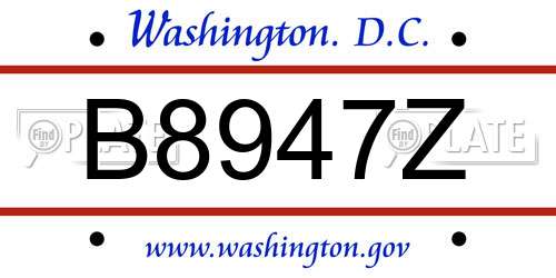 B8947Z District Of Columbia License Plate
