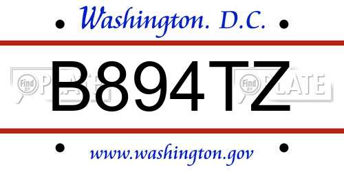 B894TZ District Of Columbia License Plate
