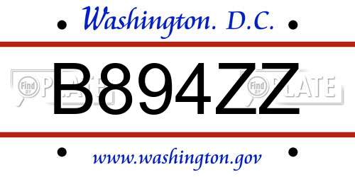B894ZZ District Of Columbia License Plate