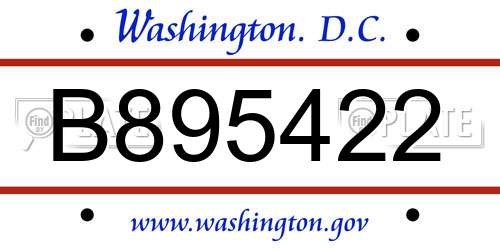 B895422 District Of Columbia License Plate