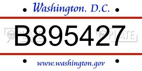 B895427 District Of Columbia License Plate