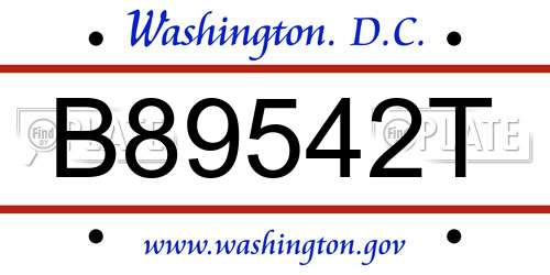 B89542T District Of Columbia License Plate