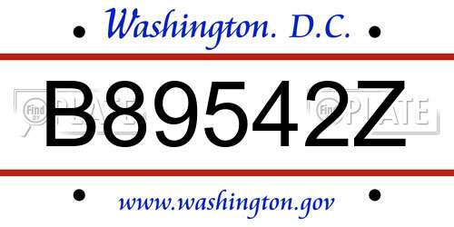 B89542Z District Of Columbia License Plate
