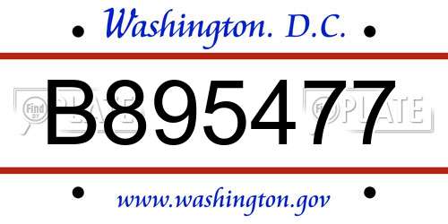 B895477 District Of Columbia License Plate