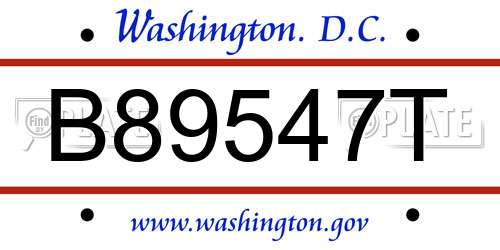 B89547T District Of Columbia License Plate