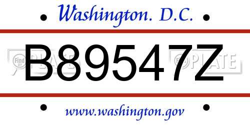 B89547Z District Of Columbia License Plate