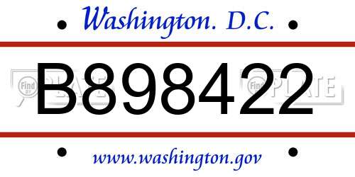 B898422 District Of Columbia License Plate