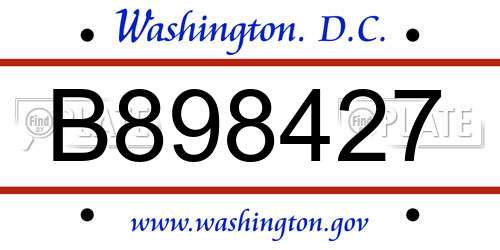 B898427 District Of Columbia License Plate