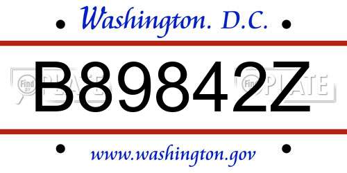 B89842Z District Of Columbia License Plate