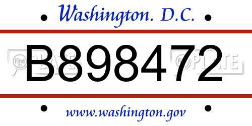 B898472 District Of Columbia License Plate