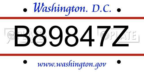 B89847Z District Of Columbia License Plate
