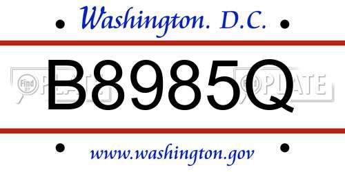 B8985Q District Of Columbia License Plate