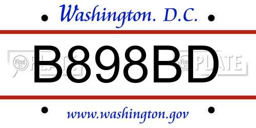 B898BD District Of Columbia License Plate