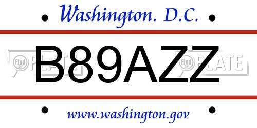 B89AZZ District Of Columbia License Plate